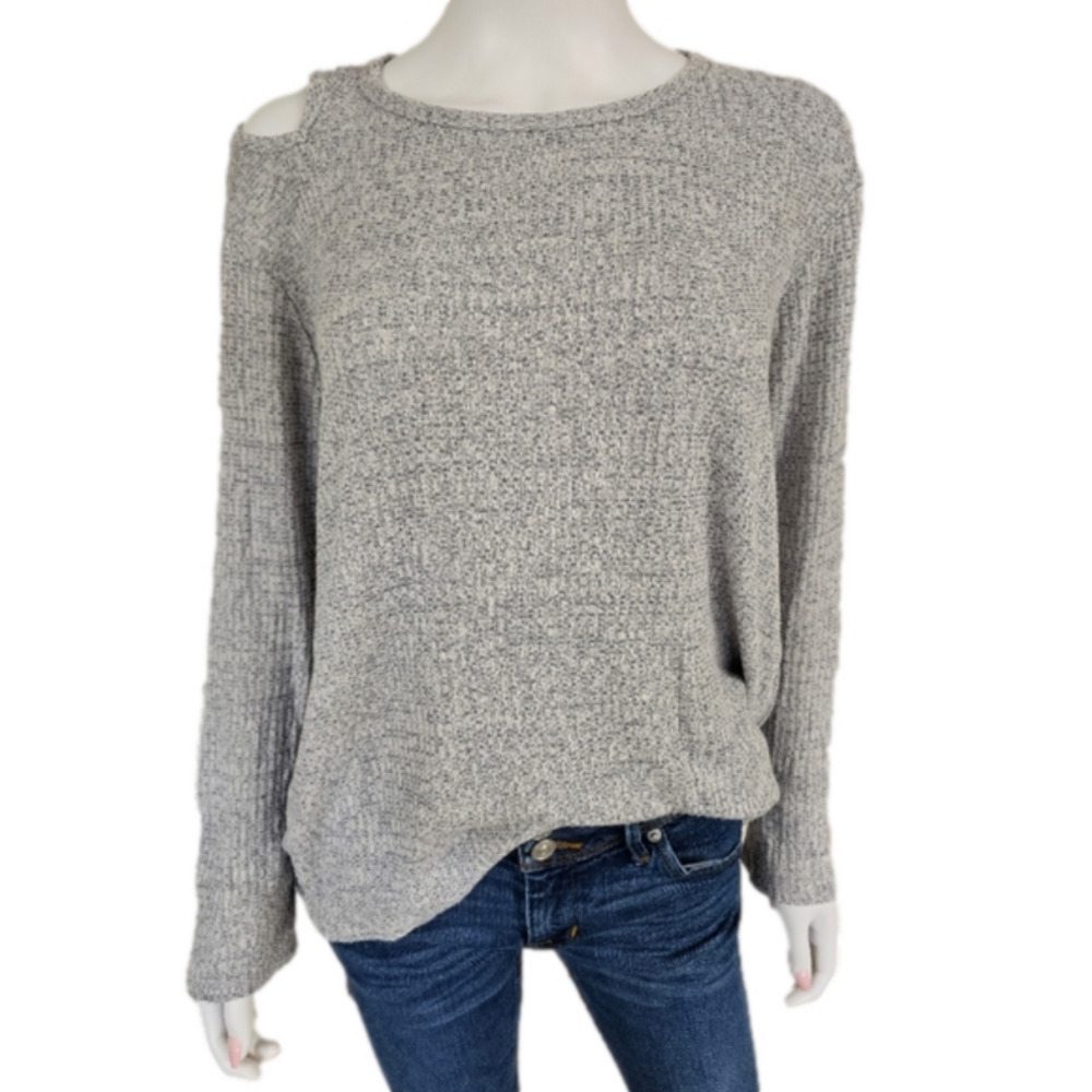 Democracy Long Sleeve Gray One Cold Shoulder Pullover Lightweight Sweater Size M